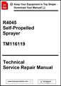 Technical service repair manual for a R4045 self-propelled sprayer with download options.