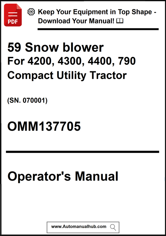 Operator's manual for a snow blower compatible with specific compact utility tractors.