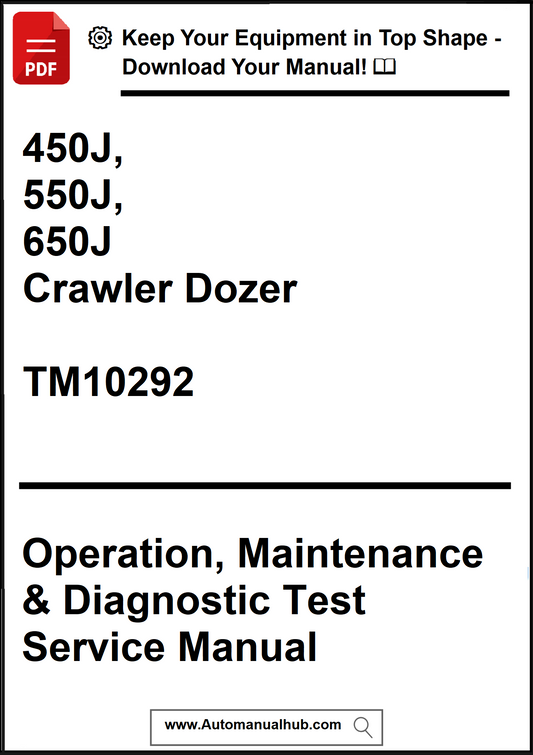 Manual cover for 450J, 550J, 650J Crawler Dozer with model number TM10292 on a white background.