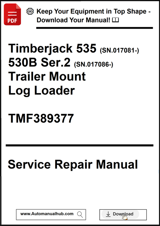 Service repair manual for Timberjack 535 and 530B Ser.2 trailer mount log loader with download options.