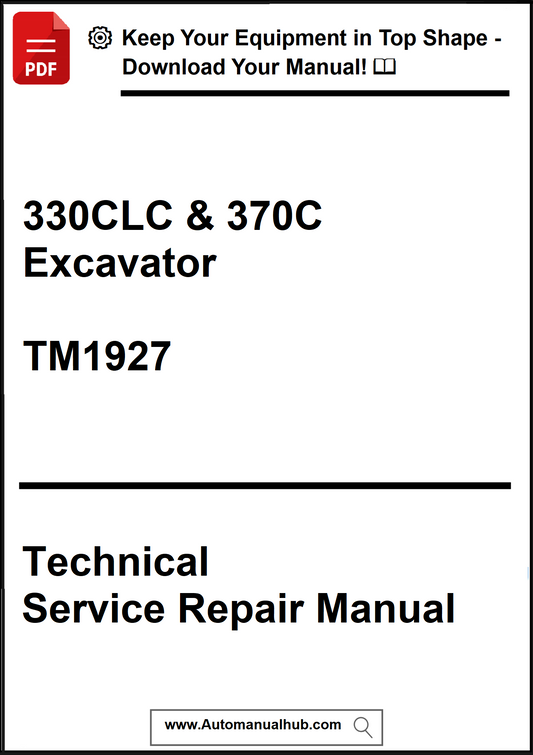 Technical service repair manual for 330CLC & 370C excavator model TM1927 on a white background.