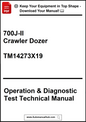 Technical manual cover for 700J-II Crawler Dozer with text and a download button.
