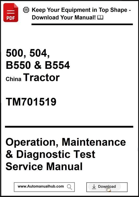 Manual cover for China Tractor models 500, 504, B550, and B554 with download information.