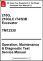 Manual cover for 210G, 210GLC iT4/S3B Excavator operation, maintenance, and diagnostic test service manual.