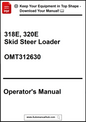 Operator's manual for 318E and 320E skid steer loaders with a download prompt at the top.