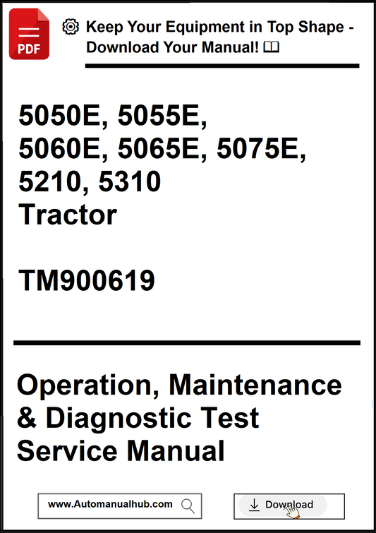 Manual cover for tractor operation, maintenance, and diagnostic test service with model numbers and manual number.