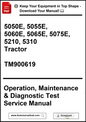 Manual cover for tractor operation, maintenance, and diagnostic test service with model numbers and manual number.