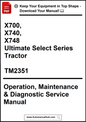 Manual cover for John Deere Ultimate Select Series Tractor with model numbers X700, X740, X748 and TM2351.