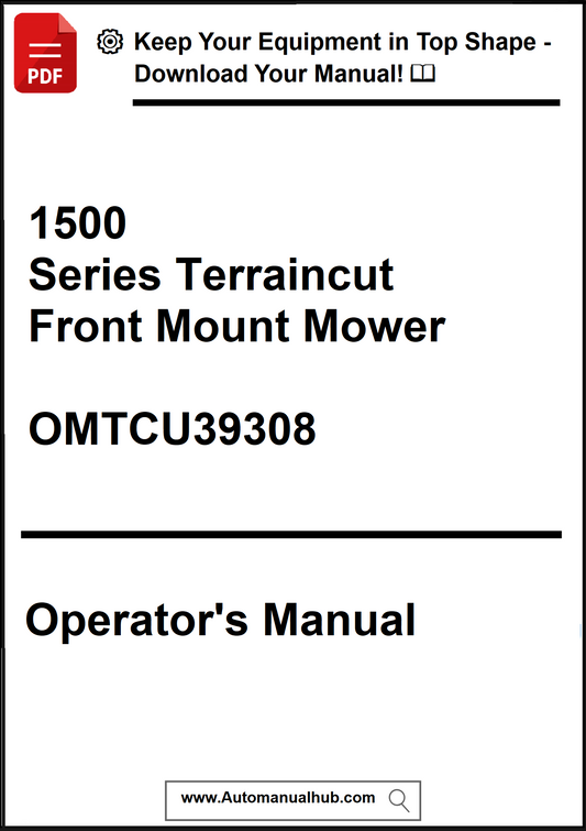 Operator's manual for 1500 Series Terraincut Front Mount Mower with contact information.