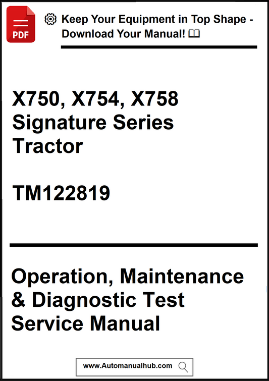 Manual cover for X750, X754, X758 Signature Series Tractor with text and branding.