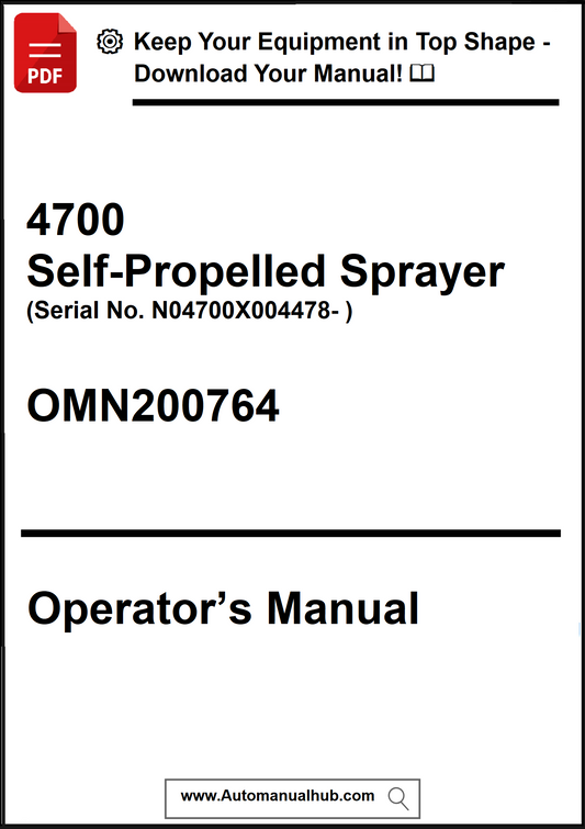 Operator's manual for a self-propelled sprayer with contact information and website URL.