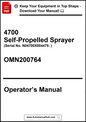 Operator's manual for a self-propelled sprayer with contact information and website URL.