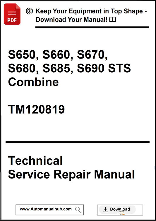 Technical Service Repair Manual for agricultural equipment models S650 to S690 STS Combine, with a download prompt.