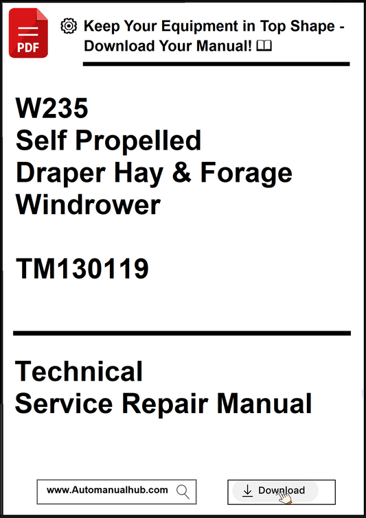 Technical service repair manual for a self-propelled draper hay & forage windrower on a white background.
