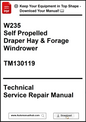 Technical service repair manual for a self-propelled draper hay & forage windrower on a white background.