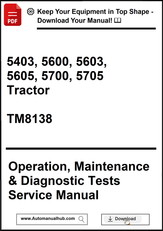 Manual cover for tractor operation, maintenance, and diagnostic tests with contact information.