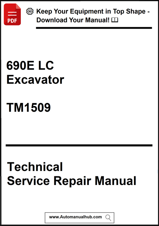 Technical Service Repair Manual for 690E LC Excavator with promotional text at the top.