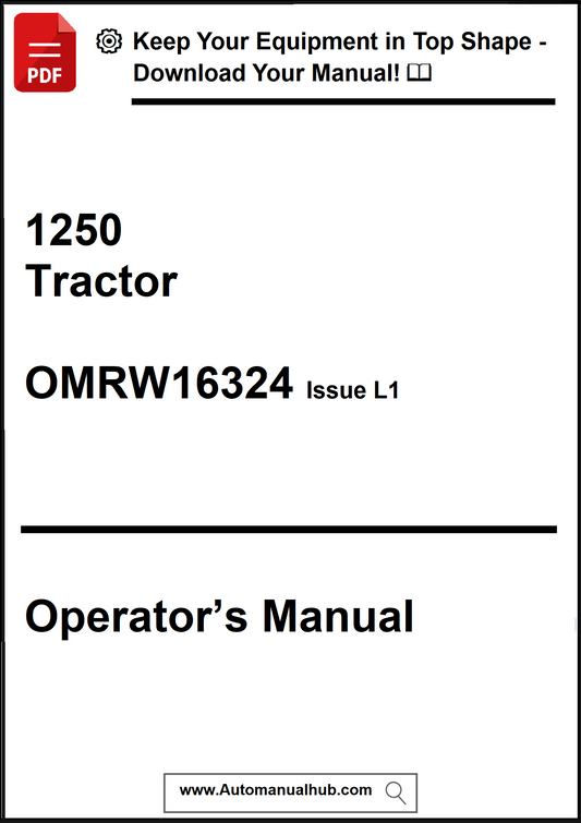 Operator's manual for a 1250 tractor with a download prompt at the top.