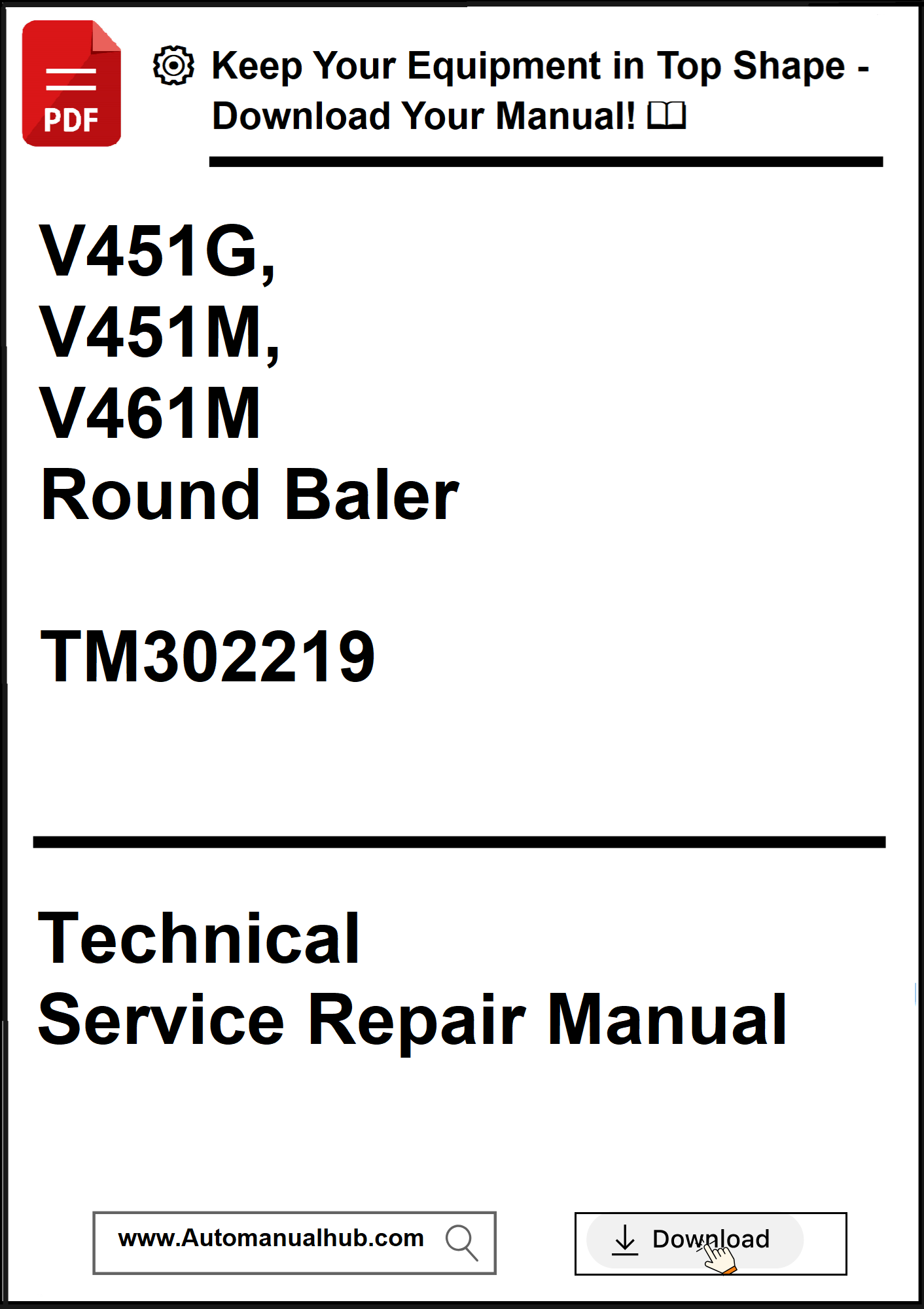 Technical Service Repair Manual for V451G, V451M, V461M Round Baler with download link.