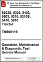 Manual cover for tractor operation, maintenance, and diagnostic test service with model numbers and website link.