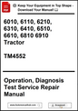Manual cover for tractor repair with model numbers and manual details.