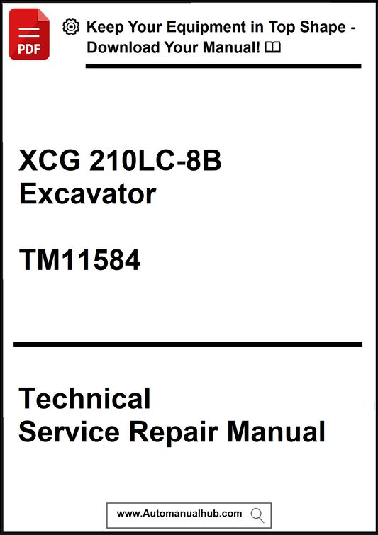 Technical service repair manual for XCG 210LC-8B Excavator with download link on a white background
