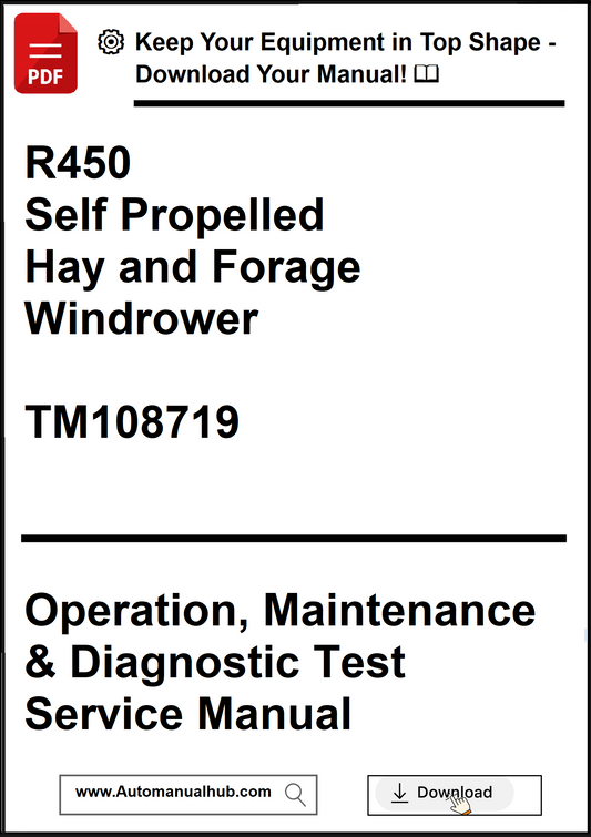 Manual cover for R450 Self Propelled Hay and Forage Windrower with text and website URL.