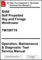 Manual cover for R450 Self Propelled Hay and Forage Windrower with text and website URL.
