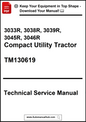 Technical service manual for compact utility tractors with a red PDF icon and website URL.