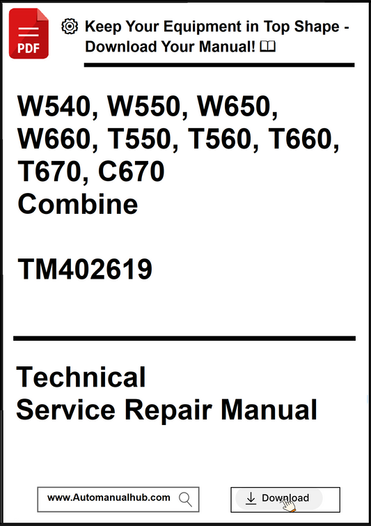 Technical Service Repair Manual for agricultural equipment with a download prompt.