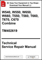 Technical Service Repair Manual for agricultural equipment with a download prompt.
