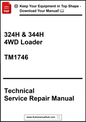 Technical Service Repair Manual for 324H & 344H 4WD Loader with promotional text at the top.