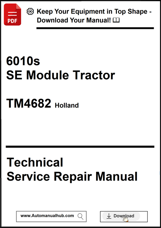 Technical service repair manual for a 6010s SE Module Tractor with branding and download information.