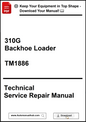 Technical service repair manual for a 310G Backhoe Loader with download options.