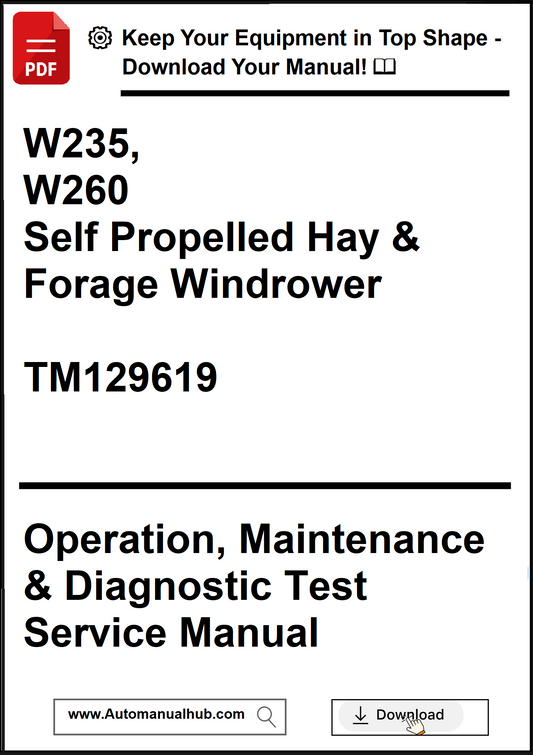 Manual cover for self-propelled hay and forage windrower with text and branding elements.