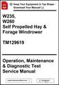 Manual cover for self-propelled hay and forage windrower with text and branding elements.