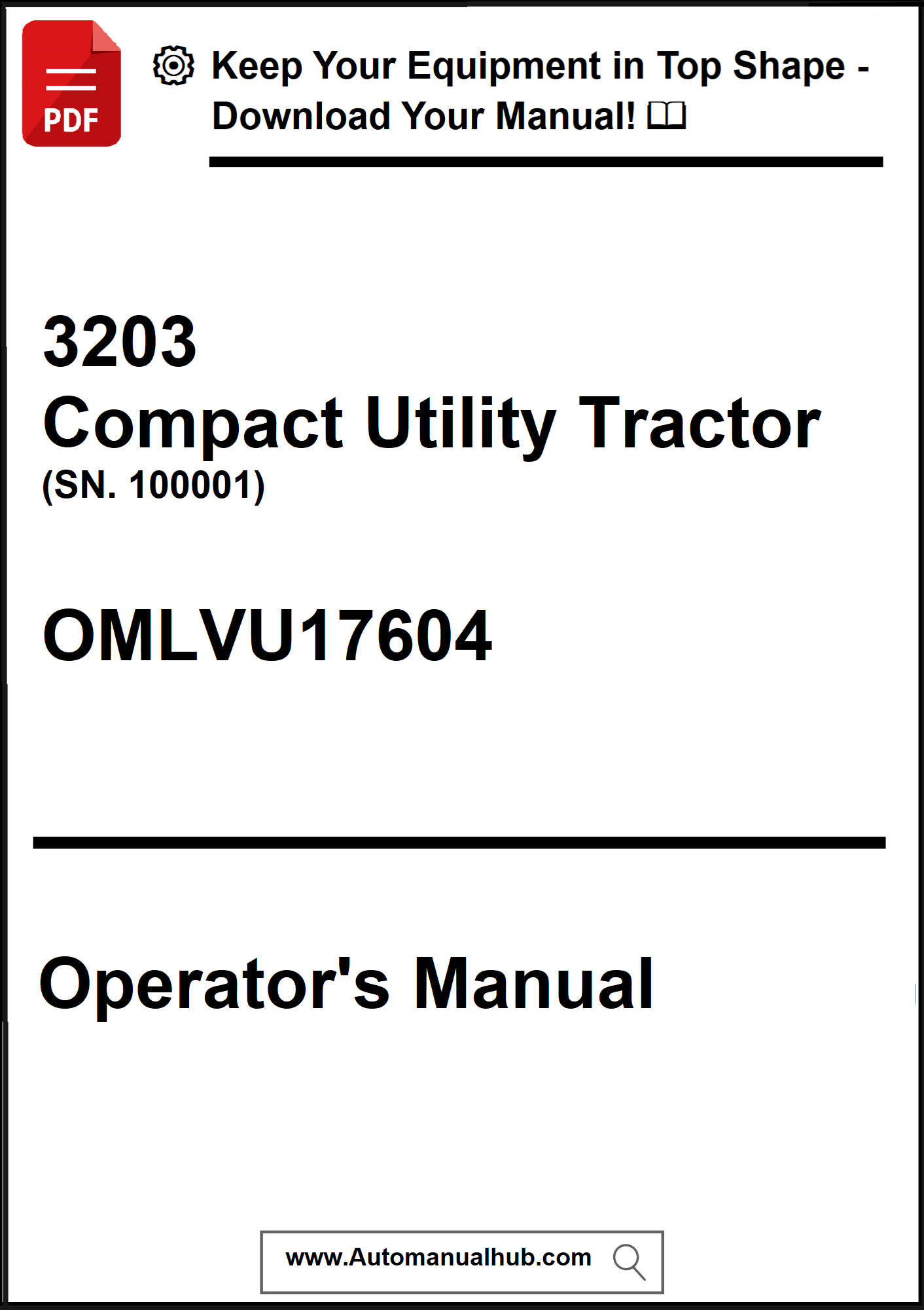 Operator's manual for a compact utility tractor with contact information and website URL.