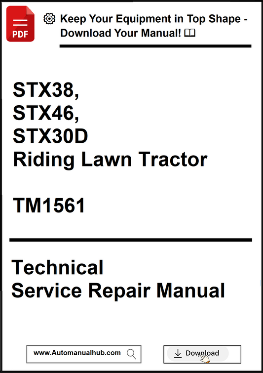 Technical service repair manual for riding lawn tractors with download options.