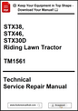 Technical service repair manual for riding lawn tractors with download options.