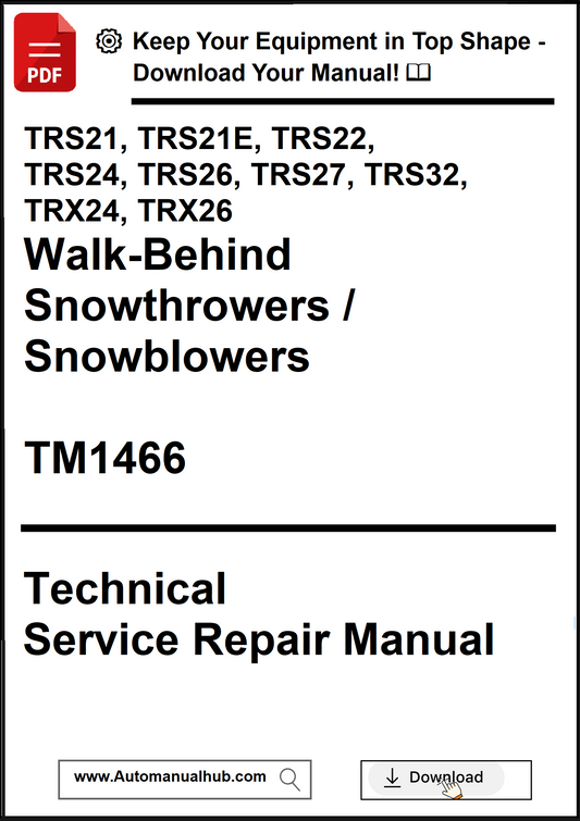 Technical service repair manual for walk-behind snowthrowers/snowblowers with product codes listed.