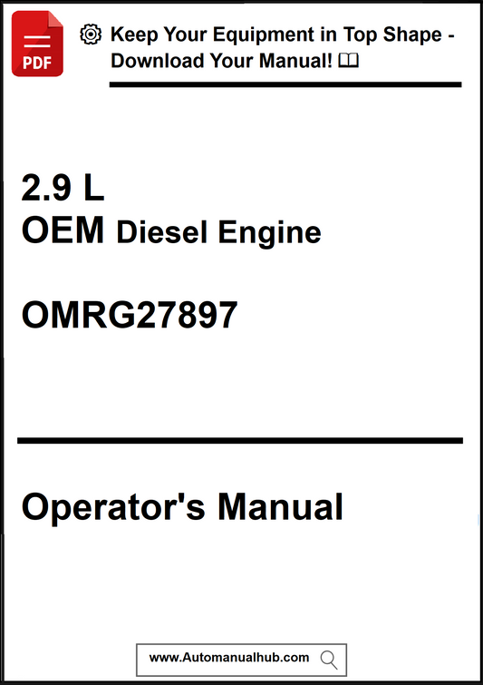 Operator's manual for a 2.9 L OEM Diesel Engine with model number OMRG27897 on a white background.