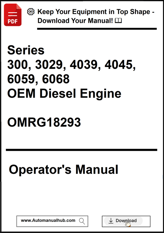 Operator's manual for OEM Diesel Engine with model numbers and download prompt.