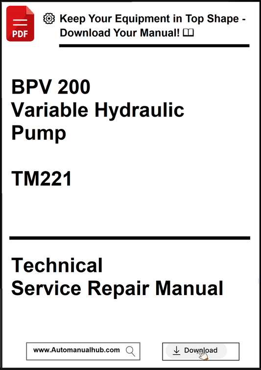 Technical service repair manual for BPV 200 Variable Hydraulic Pump with download prompt.