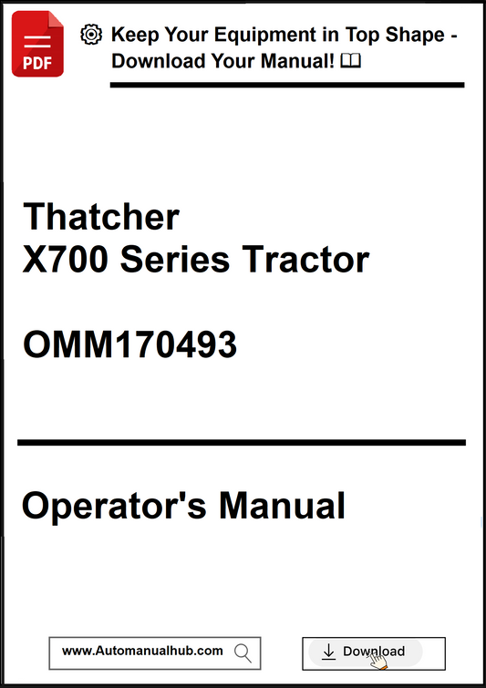 Operator's manual for Thatcher X700 Series Tractor with download prompt.