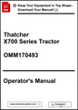 Operator's manual for Thatcher X700 Series Tractor with download prompt.