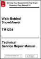 Technical service repair manual for a walk-behind snowblower with contact information for downloading the manual.