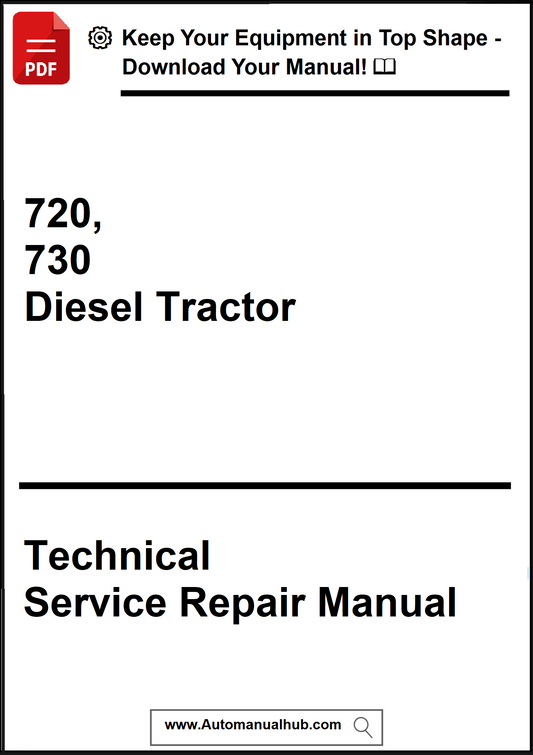Technical service repair manual for 720 and 730 diesel tractor on a white background