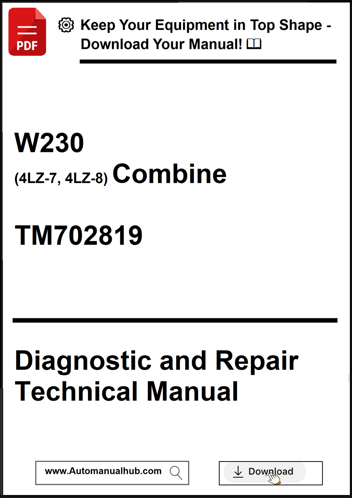 Technical manual cover for W230 combine with diagnostic and repair information.
