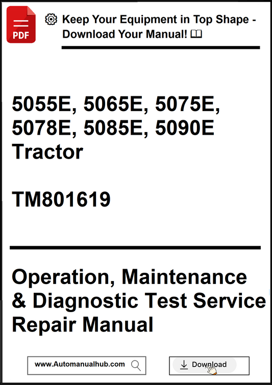 Manual cover for 5055E to 5090E Tractor repair with download link.
