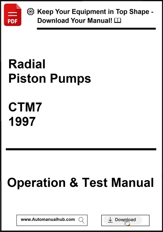Manual cover for Radial Piston Pumps CTM7 1997 Operation & Test Manual with download prompt.